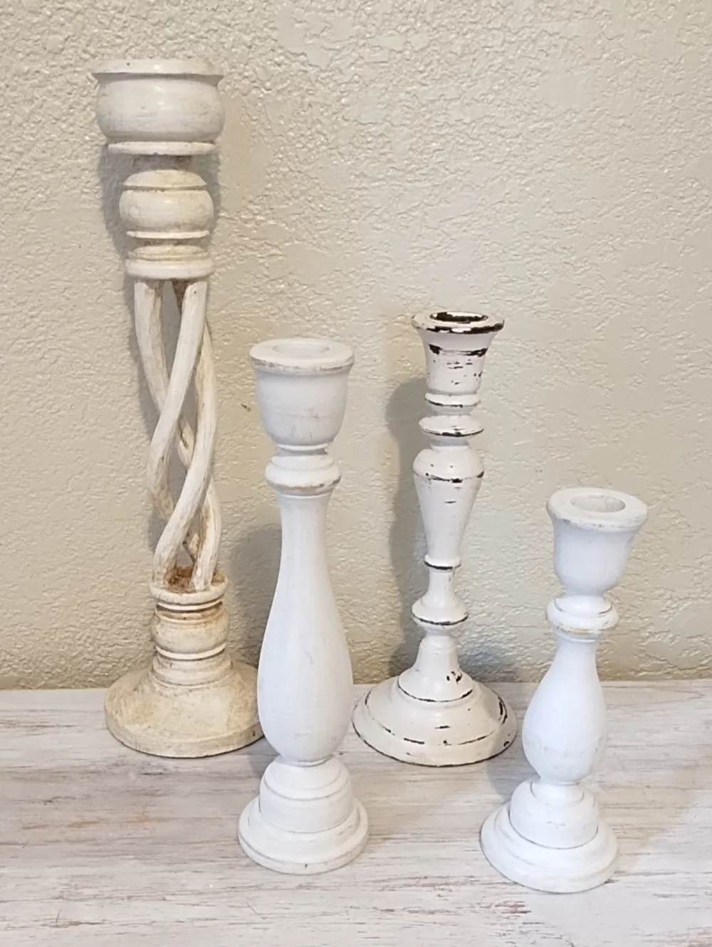 White Distressed Wood Candle Holders Set - Home Accents